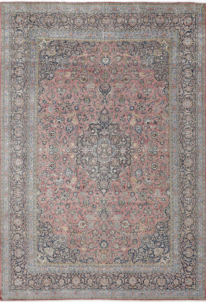 Hand Knotted Vintage Persian Kashan Wool Rug 11' 10" x 17' 3" - No. AT28225