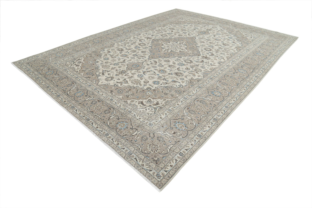 Hand Knotted Vintage Persian Kashan Wool Rug 9' 7" x 13' 1" - No. AT69108