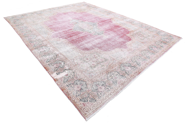 Hand Knotted Vintage Distressed Persian Kerman Wool Rug 9' 11" x 12' 7" - No. AT77165