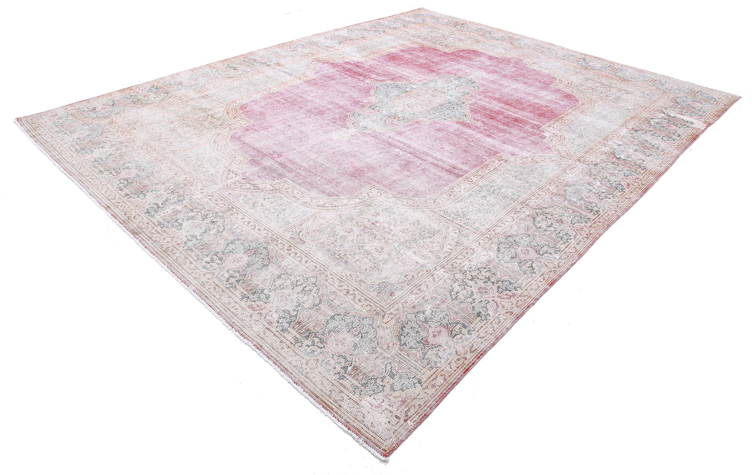 Hand Knotted Vintage Distressed Persian Kerman Wool Rug 9' 11" x 12' 7" - No. AT77165