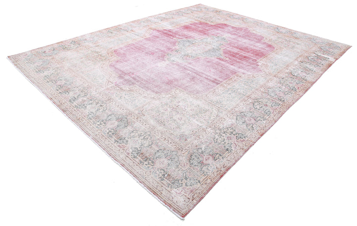 Hand Knotted Vintage Distressed Persian Kerman Wool Rug 9' 11" x 12' 7" - No. AT77165