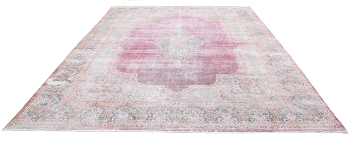 Hand Knotted Vintage Distressed Persian Kerman Wool Rug 9' 11" x 12' 7" - No. AT77165