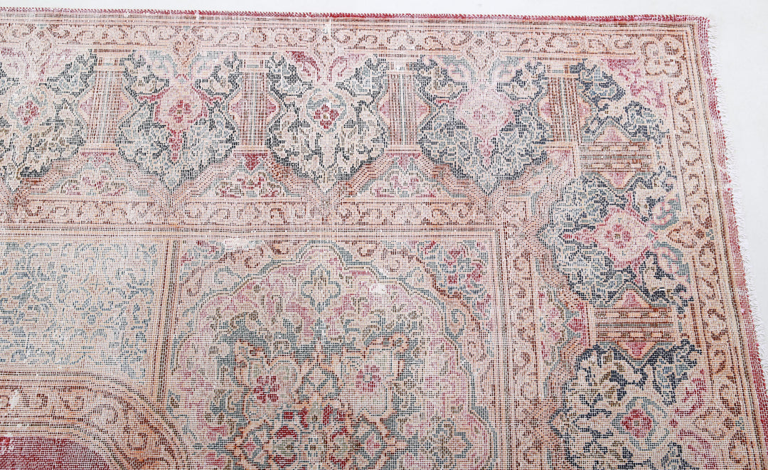 Hand Knotted Vintage Distressed Persian Kerman Wool Rug 9' 11" x 12' 7" - No. AT77165