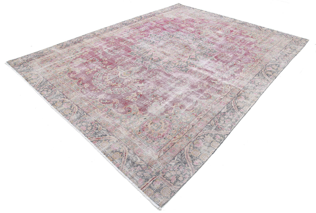 Hand Knotted Vintage Distressed Persian Kerman Wool Rug 8' 5" x 11' 2" - No. AT94958