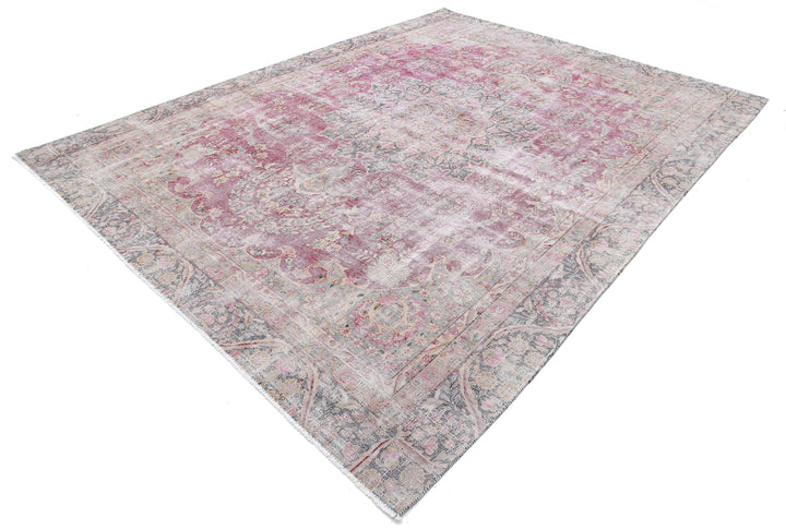 Hand Knotted Vintage Distressed Persian Kerman Wool Rug 8' 5" x 11' 2" - No. AT94958
