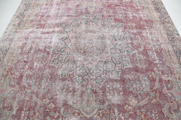 Hand Knotted Vintage Distressed Persian Kerman Wool Rug 8' 5" x 11' 2" - No. AT94958