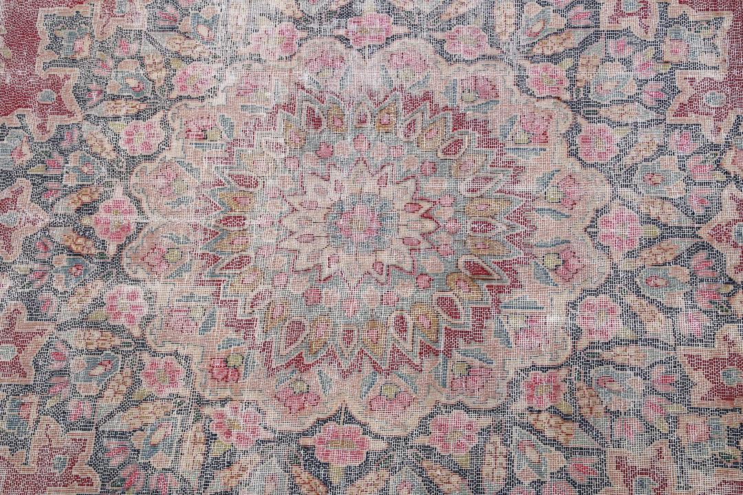 Hand Knotted Vintage Distressed Persian Kerman Wool Rug 8' 5" x 11' 2" - No. AT94958