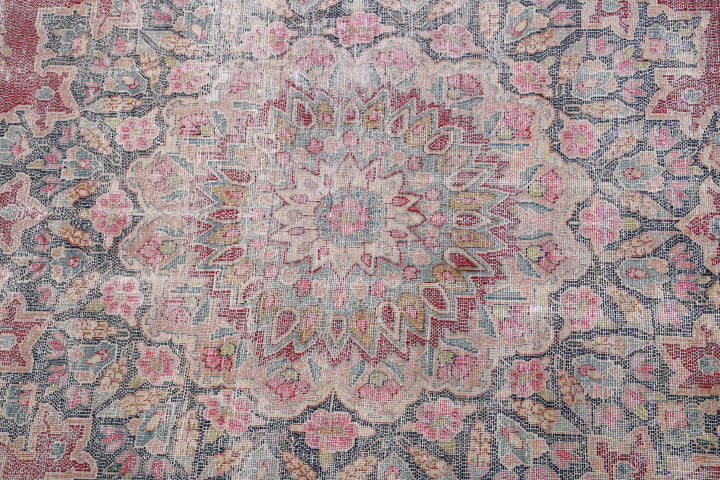Hand Knotted Vintage Distressed Persian Kerman Wool Rug 8' 5" x 11' 2" - No. AT94958