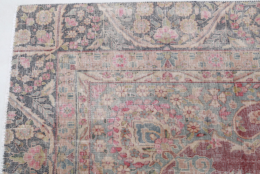 Hand Knotted Vintage Distressed Persian Kerman Wool Rug 8' 5" x 11' 2" - No. AT94958