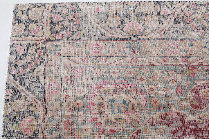 Hand Knotted Vintage Distressed Persian Kerman Wool Rug 8' 5" x 11' 2" - No. AT94958