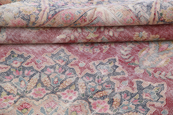 Hand Knotted Vintage Distressed Persian Kerman Wool Rug 8' 5" x 11' 2" - No. AT94958