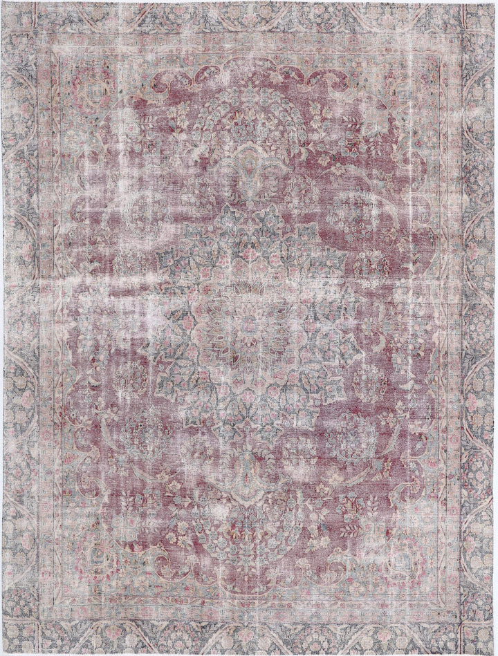 Hand Knotted Vintage Distressed Persian Kerman Wool Rug 8' 5" x 11' 2" - No. AT94958