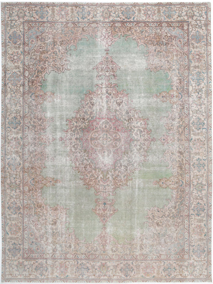 Hand Knotted Vintage Persian Kerman Wool Rug 9' 7" x 13' 1" - No. AT47339