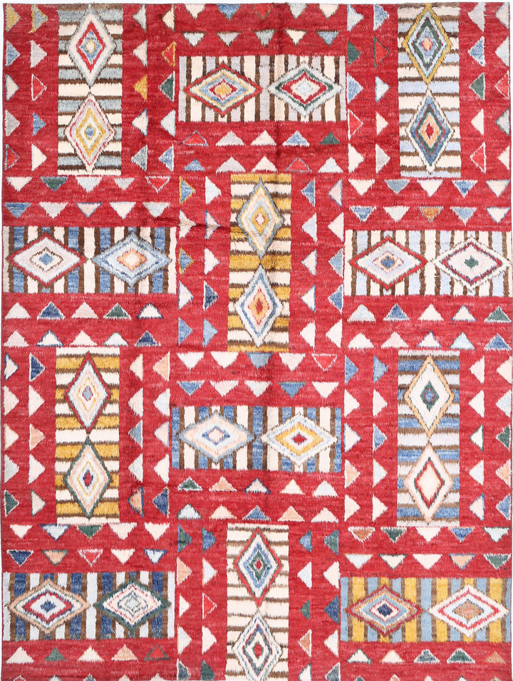 Hand Knotted Tribal Moroccan Wool Rug 10' 6" x 13' 9" - No. AT57369