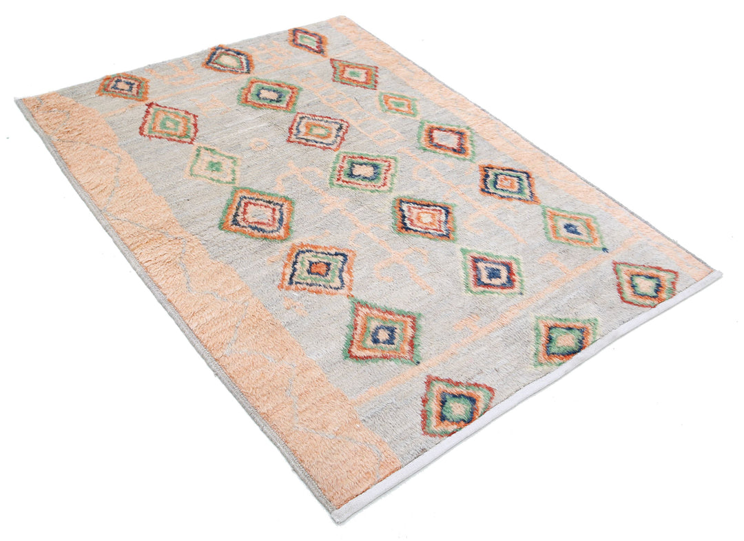 Hand Knotted Tribal Moroccan Wool Rug 4' 2" x 5' 9" - No. AT91572