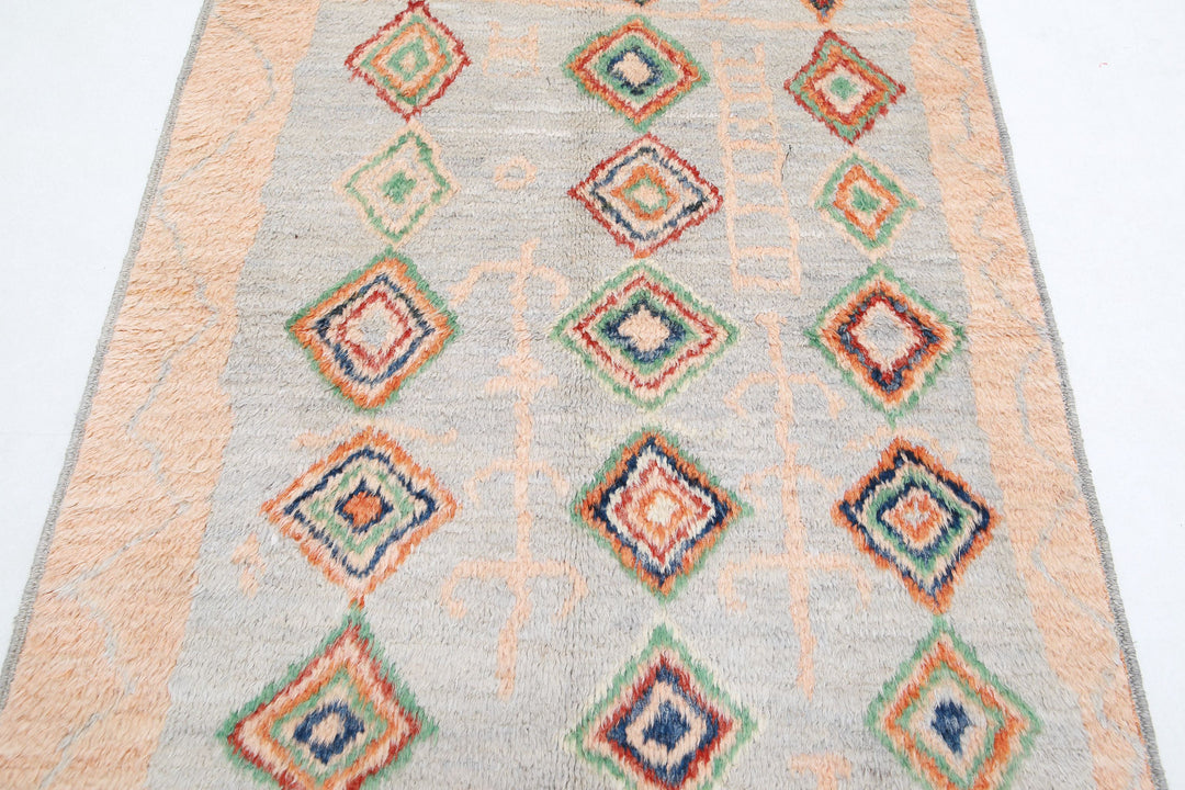 Hand Knotted Tribal Moroccan Wool Rug 4' 2" x 5' 9" - No. AT91572