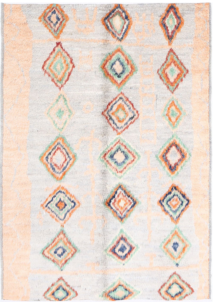 Hand Knotted Tribal Moroccan Wool Rug 4' 2" x 5' 9" - No. AT91572