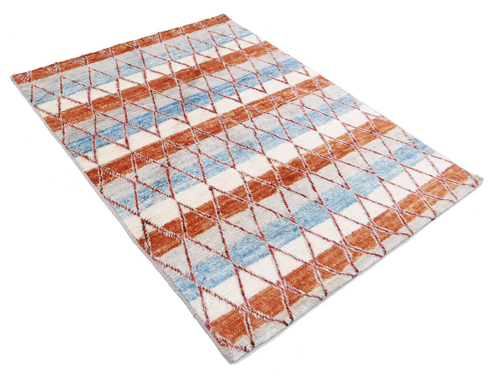 Hand Knotted Tribal Moroccan Wool Rug 4' 1" x 5' 8" - No. AT21168