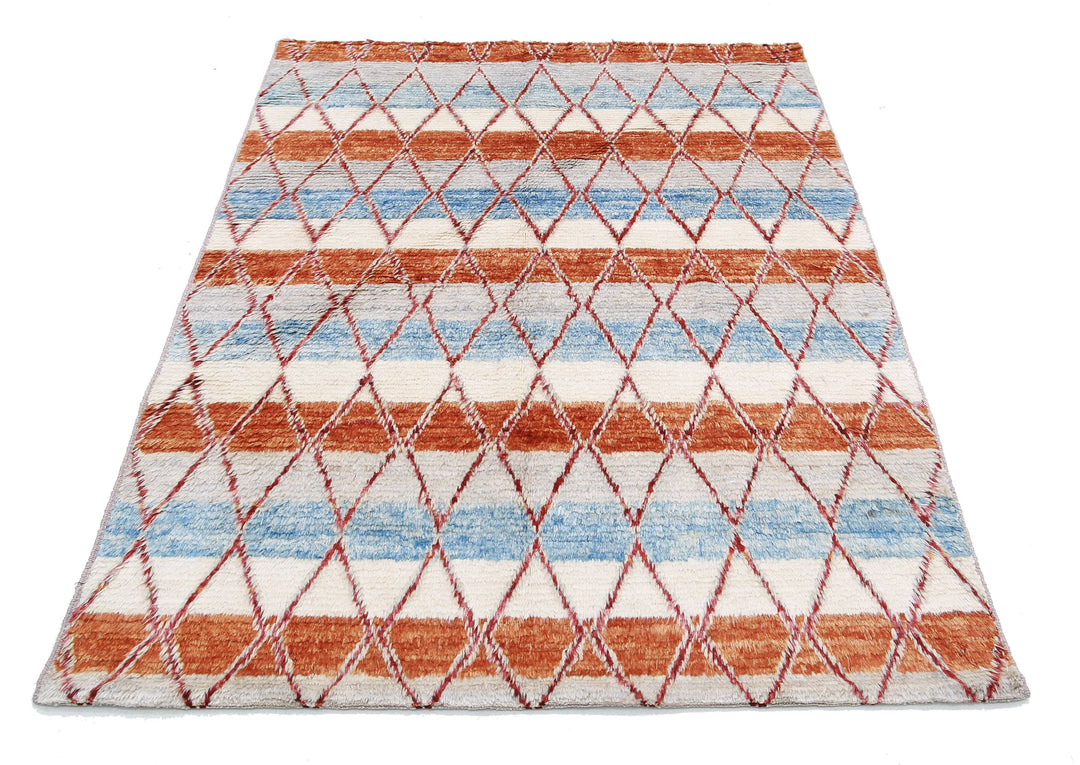 Hand Knotted Tribal Moroccan Wool Rug 4' 1" x 5' 8" - No. AT21168