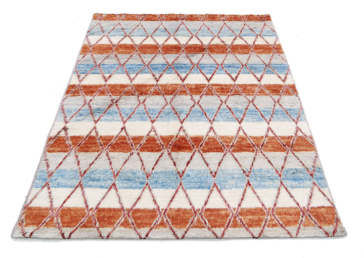 Hand Knotted Tribal Moroccan Wool Rug 4' 1" x 5' 8" - No. AT21168