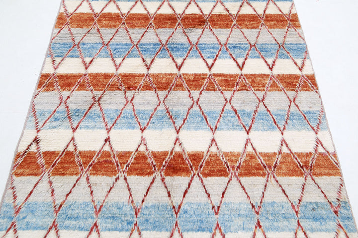 Hand Knotted Tribal Moroccan Wool Rug 4' 1" x 5' 8" - No. AT21168