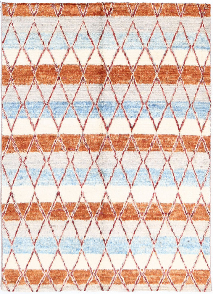 Hand Knotted Tribal Moroccan Wool Rug 4' 1" x 5' 8" - No. AT21168