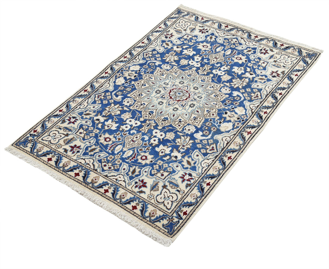 Hand Knotted Vintage Persian Nain Wool & Silk Rug 2' 9" x 4' 5" - No. AT13482