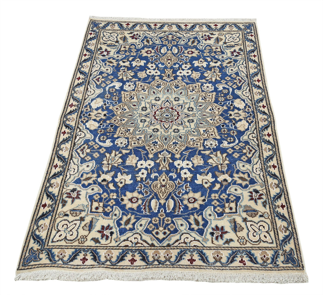 Hand Knotted Vintage Persian Nain Wool & Silk Rug 2' 9" x 4' 5" - No. AT13482