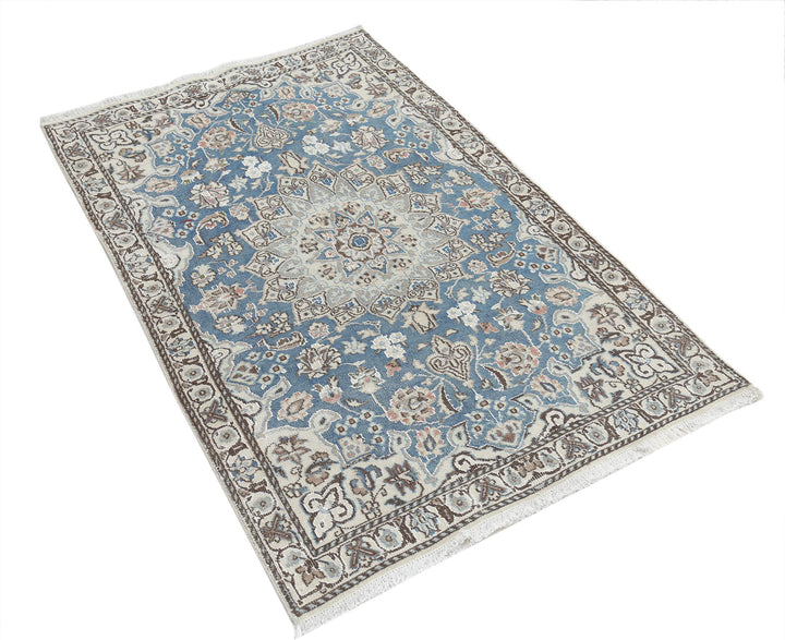 Hand Knotted Vintage Persian Nain Wool & Silk Rug 2' 11" x 4' 6" - No. AT74290