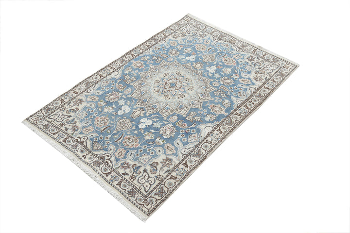 Hand Knotted Vintage Persian Nain Wool & Silk Rug 2' 11" x 4' 6" - No. AT74290