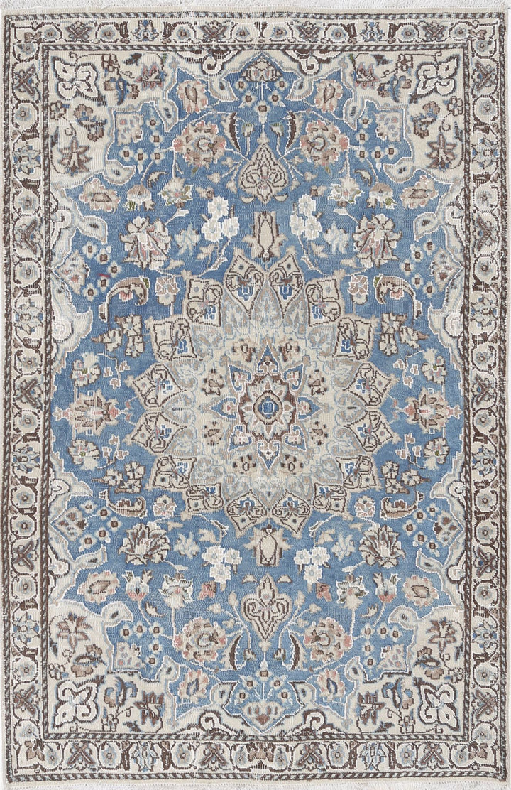 Hand Knotted Vintage Persian Nain Wool & Silk Rug 2' 11" x 4' 6" - No. AT74290