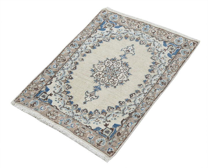 Hand Knotted Vintage Persian Nain Wool & Silk Rug 1' 11" x 2' 10" - No. AT70993