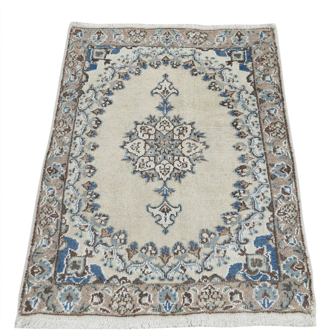 Hand Knotted Vintage Persian Nain Wool & Silk Rug 1' 11" x 2' 10" - No. AT70993