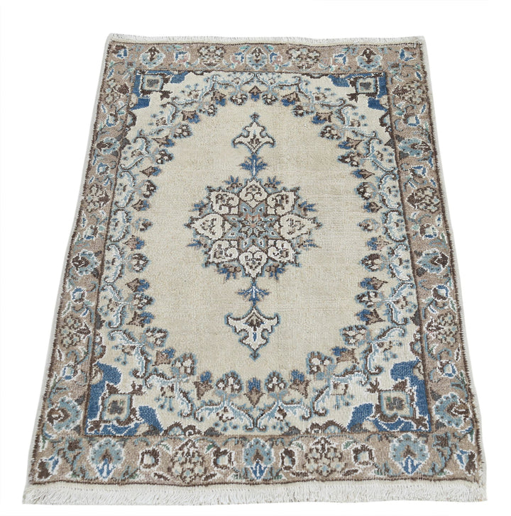 Hand Knotted Vintage Persian Nain Wool & Silk Rug 1' 11" x 2' 10" - No. AT70993