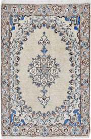 Hand Knotted Vintage Persian Nain Wool & Silk Rug 1' 11" x 2' 10" - No. AT70993