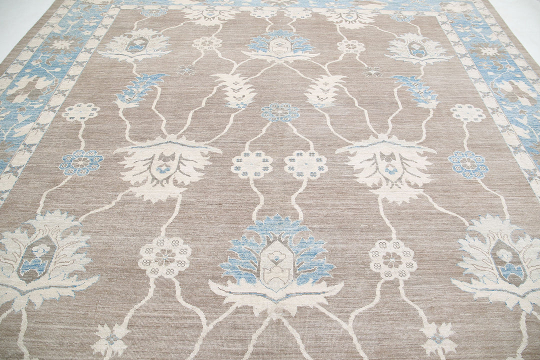 Hand Knotted Oushak Wool Rug 11' 7" x 11' 2" - No. AT94128