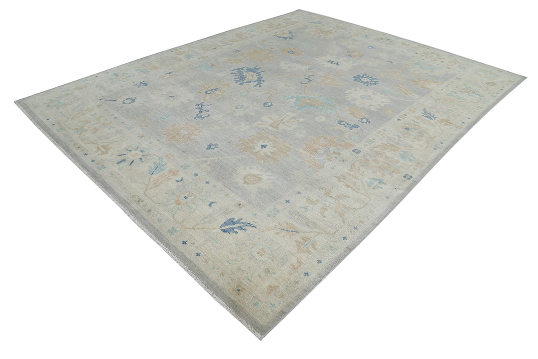 Hand Knotted Oushak Wool Rug 8' 10" x 11' 6" - No. AT25237