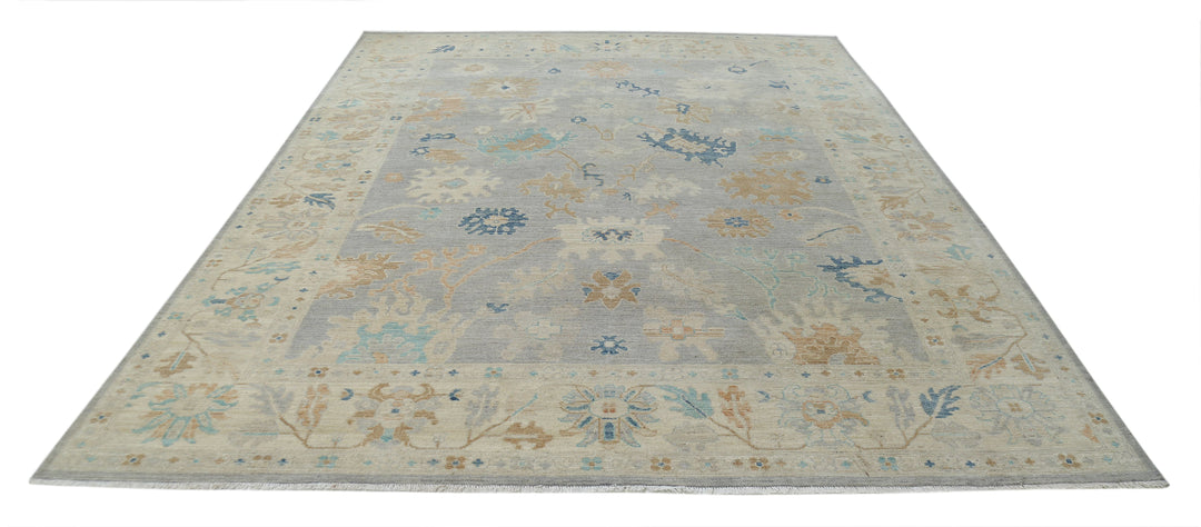 Hand Knotted Oushak Wool Rug 8' 10" x 11' 6" - No. AT25237