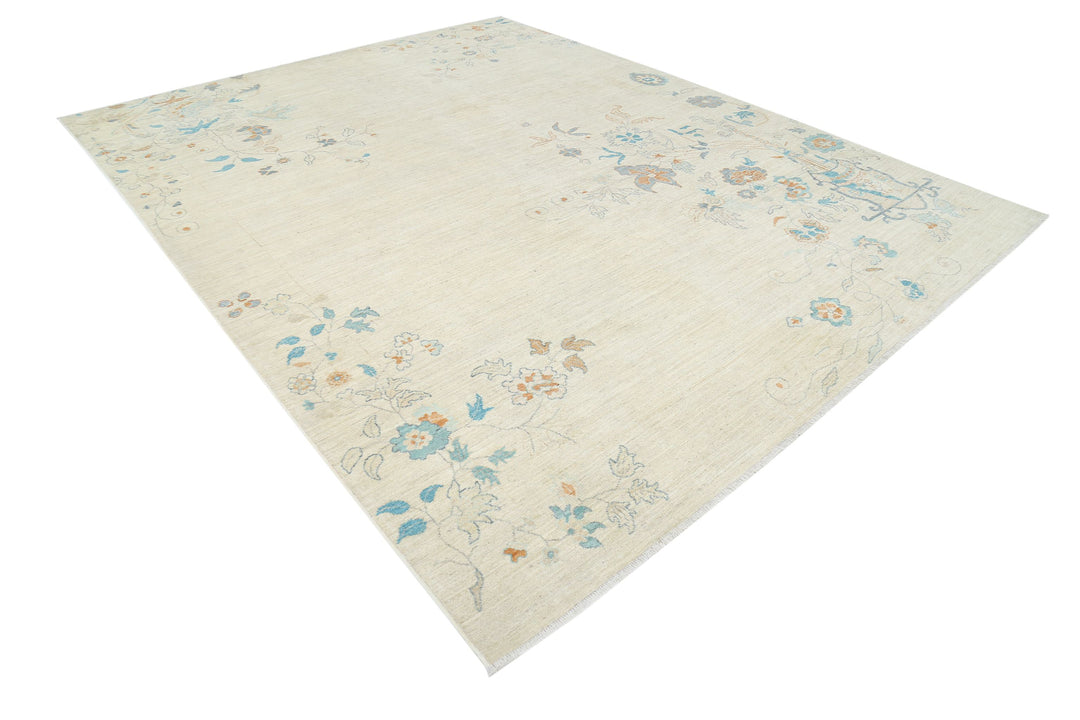 Hand Knotted Oushak Wool Rug 9' 3" x 11' 9" - No. AT64830