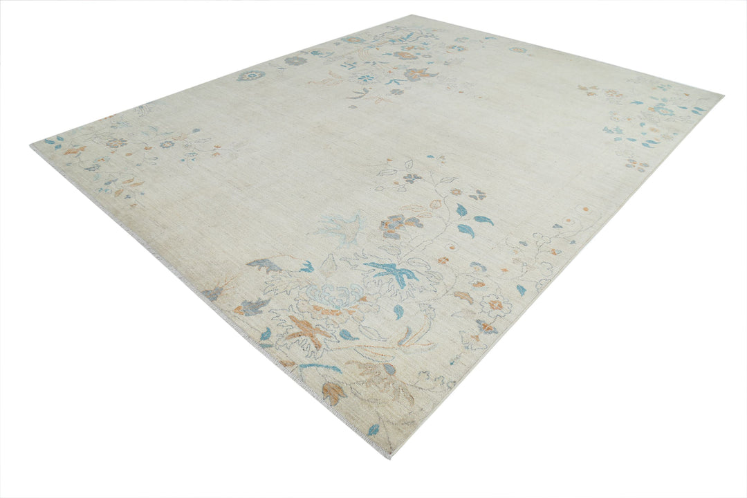 Hand Knotted Oushak Wool Rug 9' 3" x 11' 9" - No. AT64830