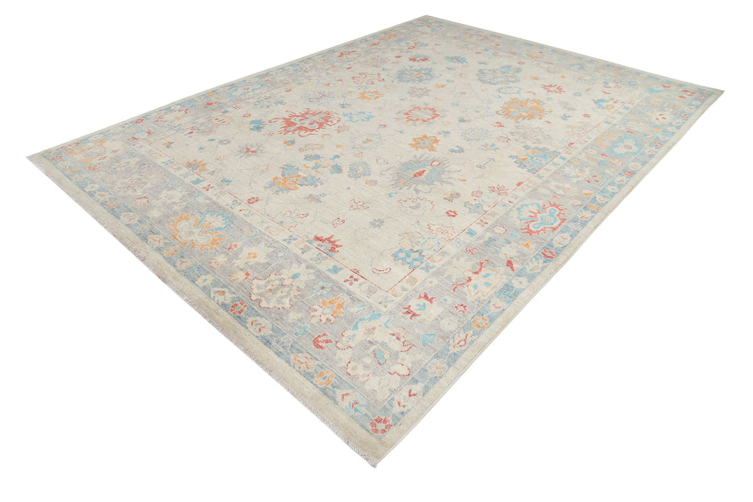 Hand Knotted Oushak Wool Rug 8' 11" x 12' 4" - No. AT36408