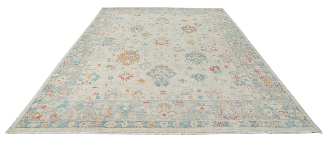 Hand Knotted Oushak Wool Rug 8' 11" x 12' 4" - No. AT36408