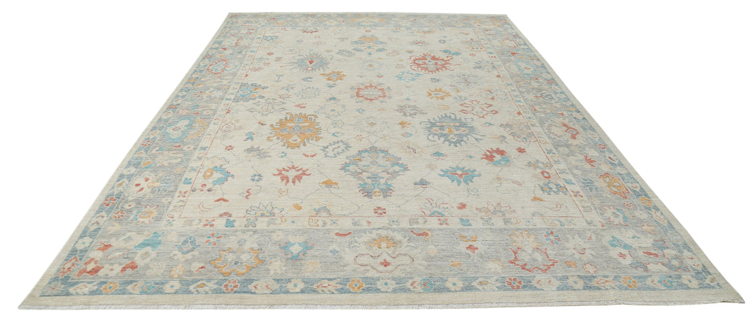 Hand Knotted Oushak Wool Rug 8' 11" x 12' 4" - No. AT36408