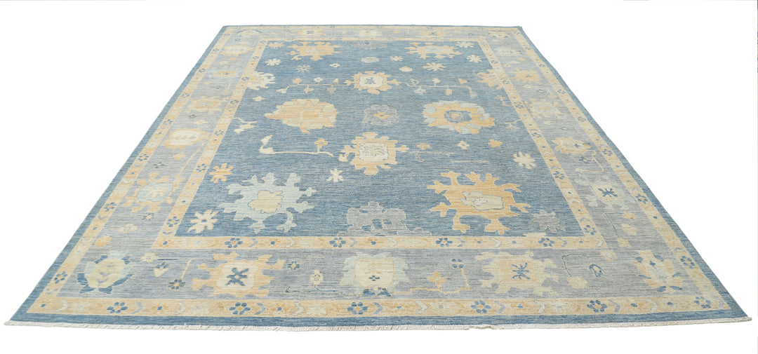 Hand Knotted Oushak Wool Rug 8' 11" x 11' 9" - No. AT62092