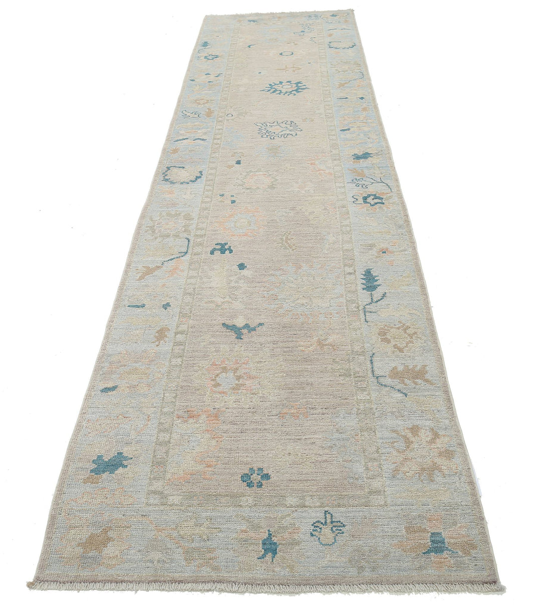Hand Knotted Oushak Wool Rug 3' 2" x 12' 11" - No. AT13640
