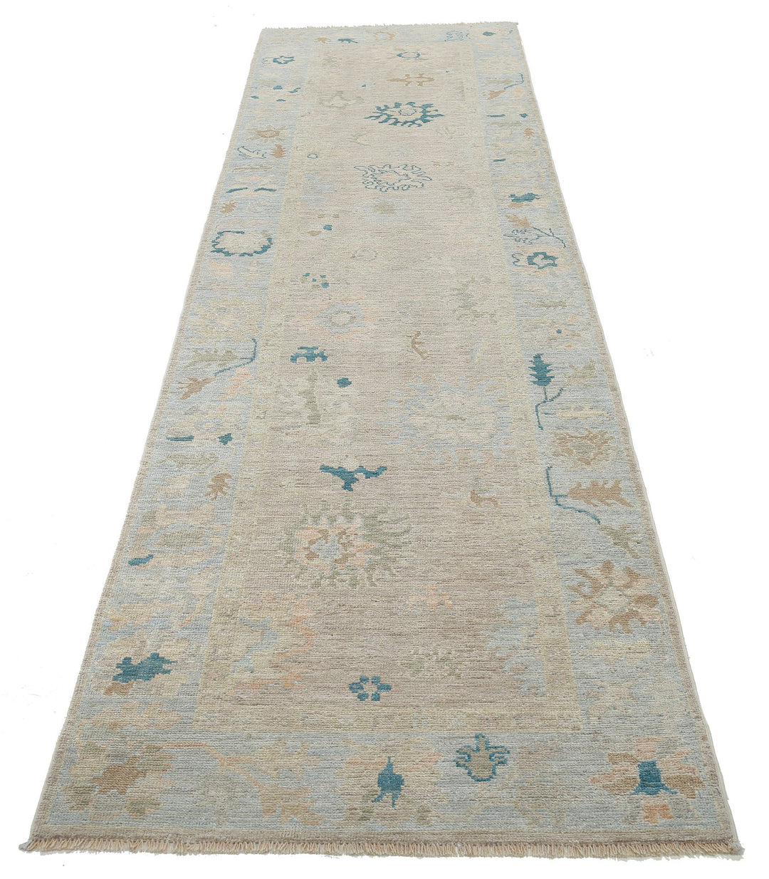 Hand Knotted Oushak Wool Rug 3' 1" x 11' 7" - No. AT32254