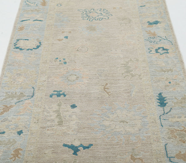 Hand Knotted Oushak Wool Rug 3' 1" x 11' 7" - No. AT32254