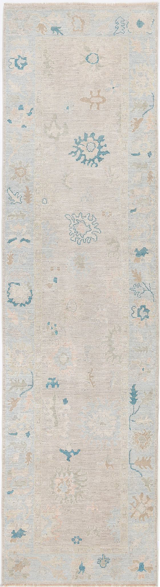 Hand Knotted Oushak Wool Rug 3' 1" x 11' 7" - No. AT32254