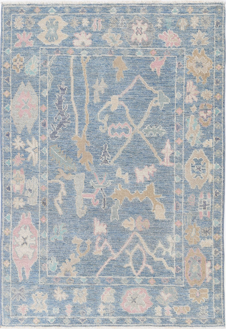 Hand Knotted Oushak Wool Rug 4' 0" x 5' 10" - No. AT33128