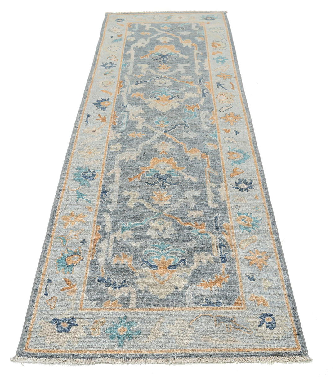 Hand Knotted Oushak Wool Rug 2' 10" x 9' 4" - No. AT64209